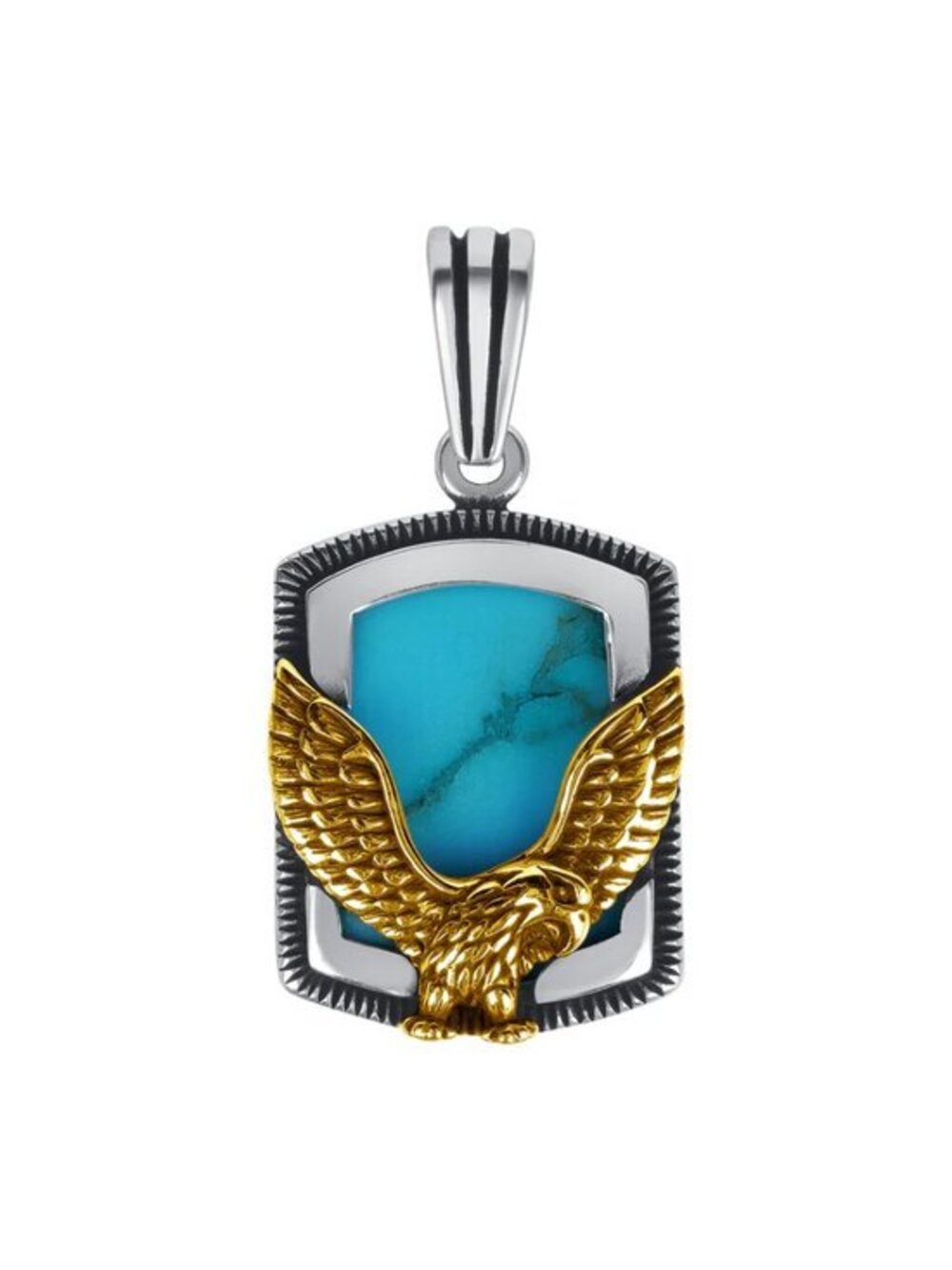 New 925 Silver 925 Blue Turquoise Stone with Gold Plated Eagle Pendant